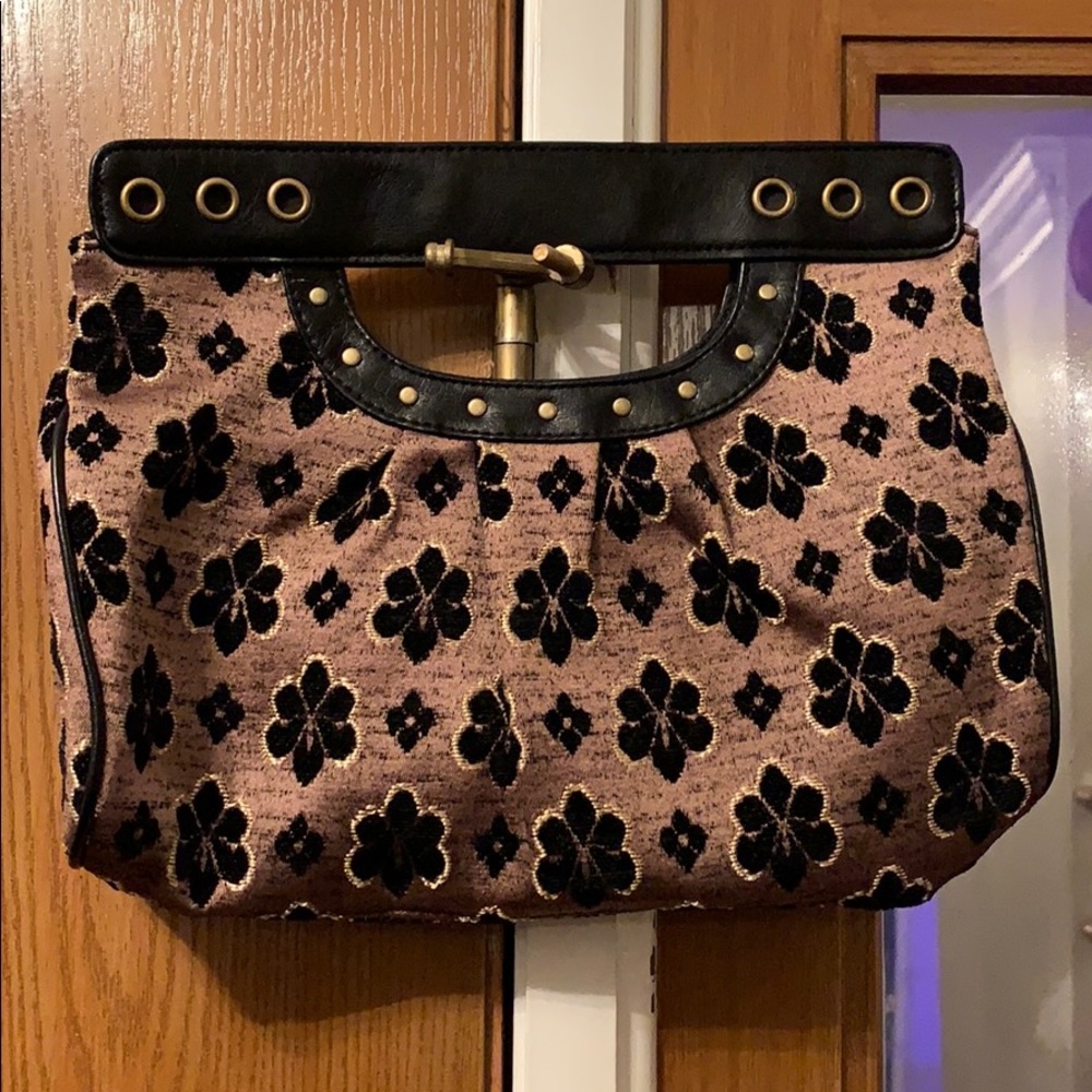 Clutch purse - cloth with black leather (not sure)